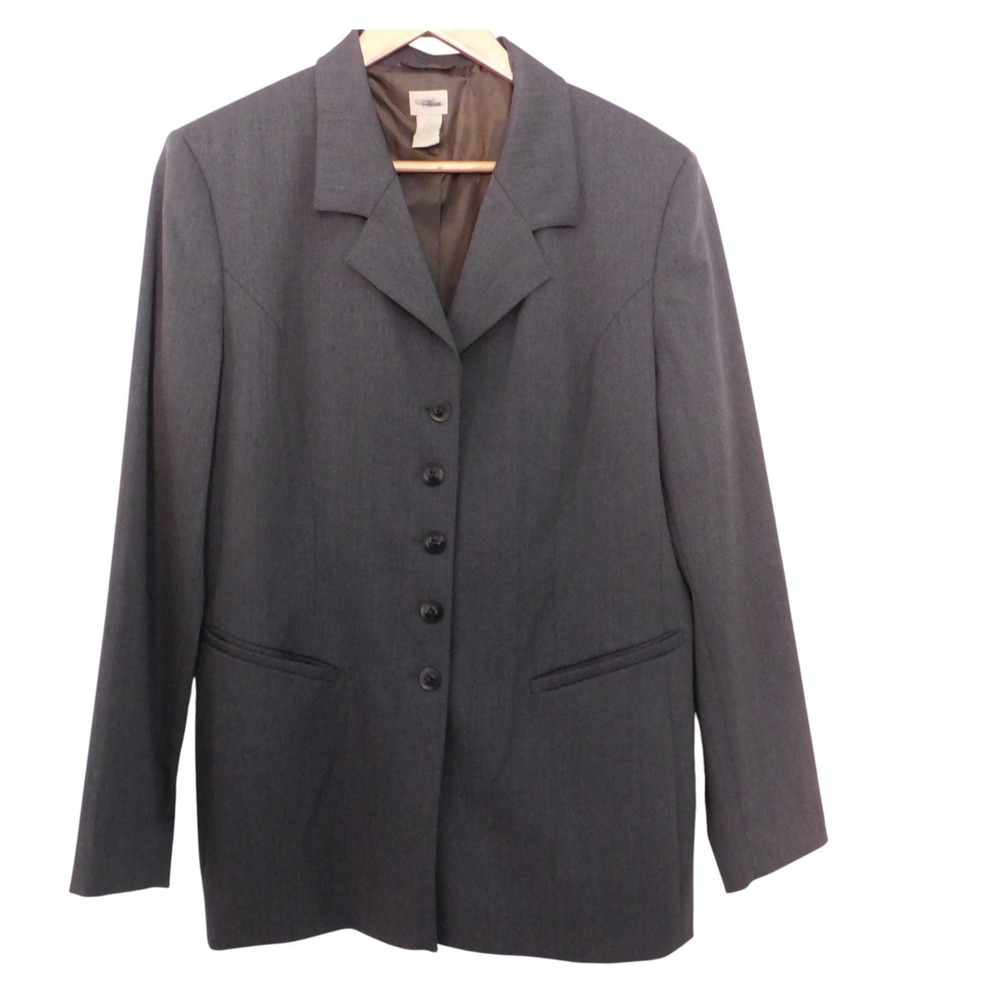 J. Jill Charcoal Gray Wool Blend Blazer Lined 5 Button Size 16 Career Jacket